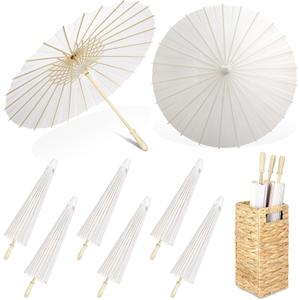 Aodaer 3 Pieces White Paper Umbrella 33 Inches Decorative Oiled Umbrella with Foldable Storage Box Chinese Japanese Parasol Umbrellas for Wedding Bridal Props Party Decor DIY Painting Craft