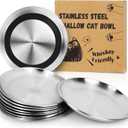 Supet Cat Plates for Wet Food, Non Slip Whisker Friendly Food Bowls, Stainless Steel Shallow Wide Dishes for Indoor Cats (13Oz, 10Pcs) (Black)