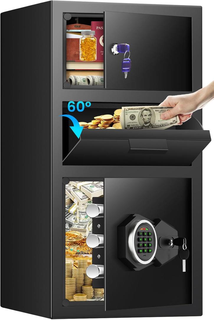 6.0 Cu ft Large Safe with Drop Slot, Anti-Theft Drop Safe Box with Quick Place Slot, Digital Keypad, Spare Keys&Smart Alarm, Heavy-duty Depository Drop Safes for Cash Business Retail Mail Church Home
