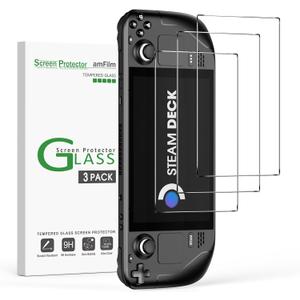 amFilm 3 Pack for Steam Deck/Steam Deck OLED Screen Protector Tempered Glass, Designed for Stream Steam Deck Accessories 2021 & 2022/Steam Deck OLED 2023 2024