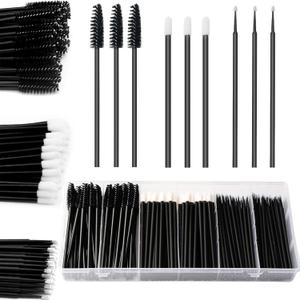 300pcs Disposable Mascara Wands Lip Applicator Makeup Brush Sets, 100 Eyelash Brush 100 Lipstick Wands 100 Micro Brushes with Box for Eyebrow Extension Makeup Kits Black