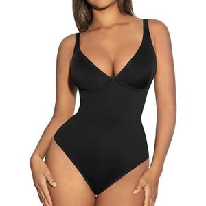 FeelinGirl Shapewear Bodysuits for Women Tummy Control Body Suits Deep V Neck Thong Body Shaper XL
