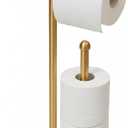 Freestanding Toilet Paper Holder with Shelf, Gold Toilet Paper Stand with Storage Tray and Space for 4 Extra Rolls