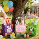 Easter Egg Hunt Bags 24 Pack with Handles - Bunny Chick Carrot Egg Basket Themed Reusable Non-Woven Easter Tote for Kids Gift Wrapping, Easter Party Supplies, Easter Treat Bags (7.09x5.91x7.87 Inches)