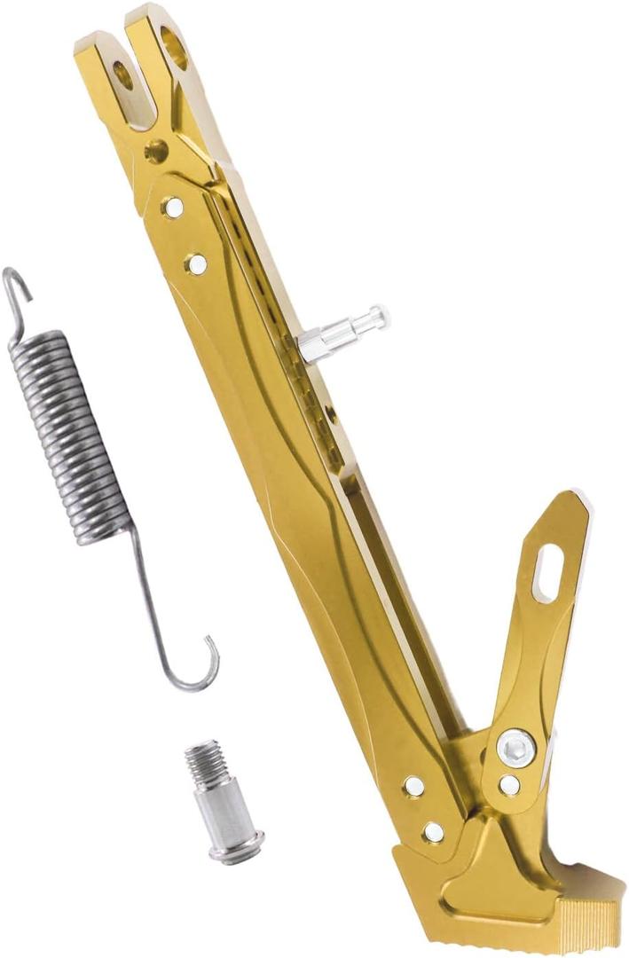 Universal Lengthened Adjustable Long Kickstand CNC Aluminum Alloy Motorcycle Long Kickstand Accessories Motor Modified Tripod Holder Kickstand Foot Side Support Stand Dit Pit Bike (Gold)