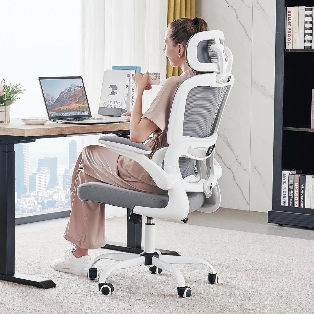 Office Chair Ergonomic Desk Chair, 330 LBS Home Mesh Office Desk Chairs with Wheels, Comfortable Gaming Chair, High Back Office Chair for Long Hours (White)