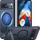 TORRAS Magnetic & Stand for Google Pixel 8 Pro Case, Fit for MagSafe, 12FT Mil-Grade Drop Protection, Slim Fit for Google Pixel 8 Pro Phone Case with Built-in Flush Kickstand, Translucent Matte Black
