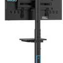 AX WABER Floor TV Stand with Power Outlet& Shelf, Universal TV Stand Mount for 27-65 inch TV up to 88lbs, 70 Degree Swivel 9 Level Height Adjustable with Tempered Glass Base for Bedroom, Office Black