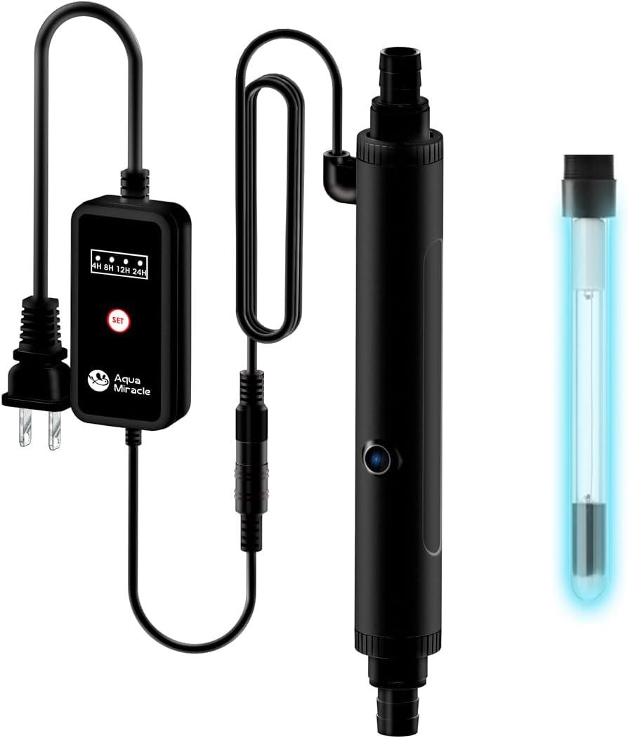 AquarMiracle U - VC Light for Aquarium with Timer, Amphibian in-Line & in-Tank U - V Green Bloom Clean Light, for Aquariums 20-40 Gallons(6W)