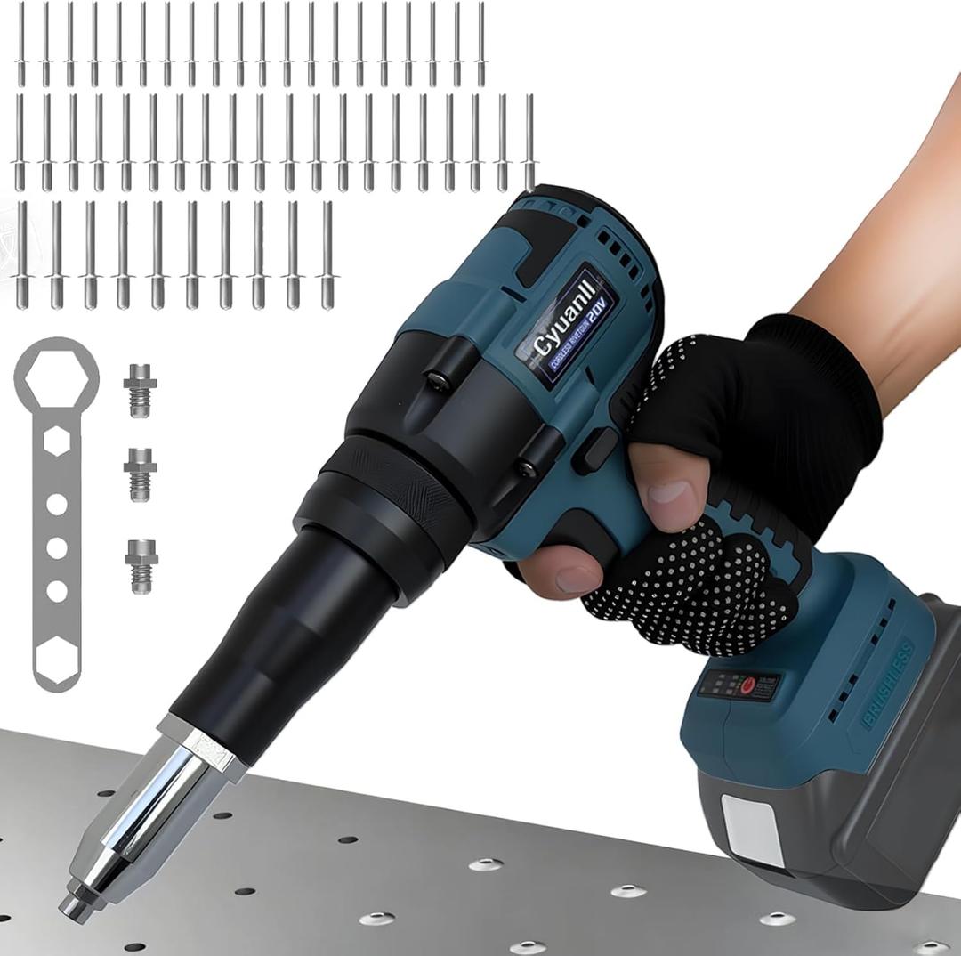 Upgraded Cordless Rivet Gun Compatible with Makita 18V Battery,Electric Rivet Gun Tool with 3 Size (1/8", 5/32", 3/16") Aluminum Rivets,Brushless Motor Rivet Gun Kit with Led Light(No Battery)-Blue