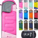 PTEROMY Sleeping Bags for Adults, Lightweight and Machine Washable, Water Resistant Backpacking Camping Sleeping Bag for Warm Cold Weather, Camping Essentials for Hiking Travel (50F~80F / 3 Season, Pink), Up to 6-7 feet tall