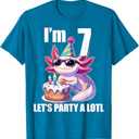 Kids Axolotl 7th Birthday Shirt - I m 7 Lets Party Alotl T-Shirt (Sapphire Blue) Kids 8