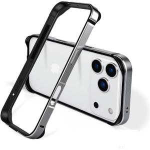 for iPhone 17Pro Max Bumper Case Frame Metal, No Back Design Compatible with MagSafe, Metal Frame with Soft Inner Bumper, 4 Corner Raised Shockproof (Silver, for iPhone 17 Pro Max)