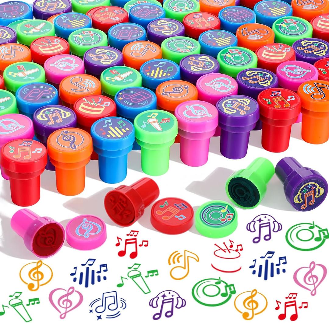 Yexiya 100 Pcs Music Party Stamps for Self Ink Favors Stampers, Colorful Reward Stamper Fillers Bulk for Card Making, Journals, DIY Crafts, Prize, Party Favors