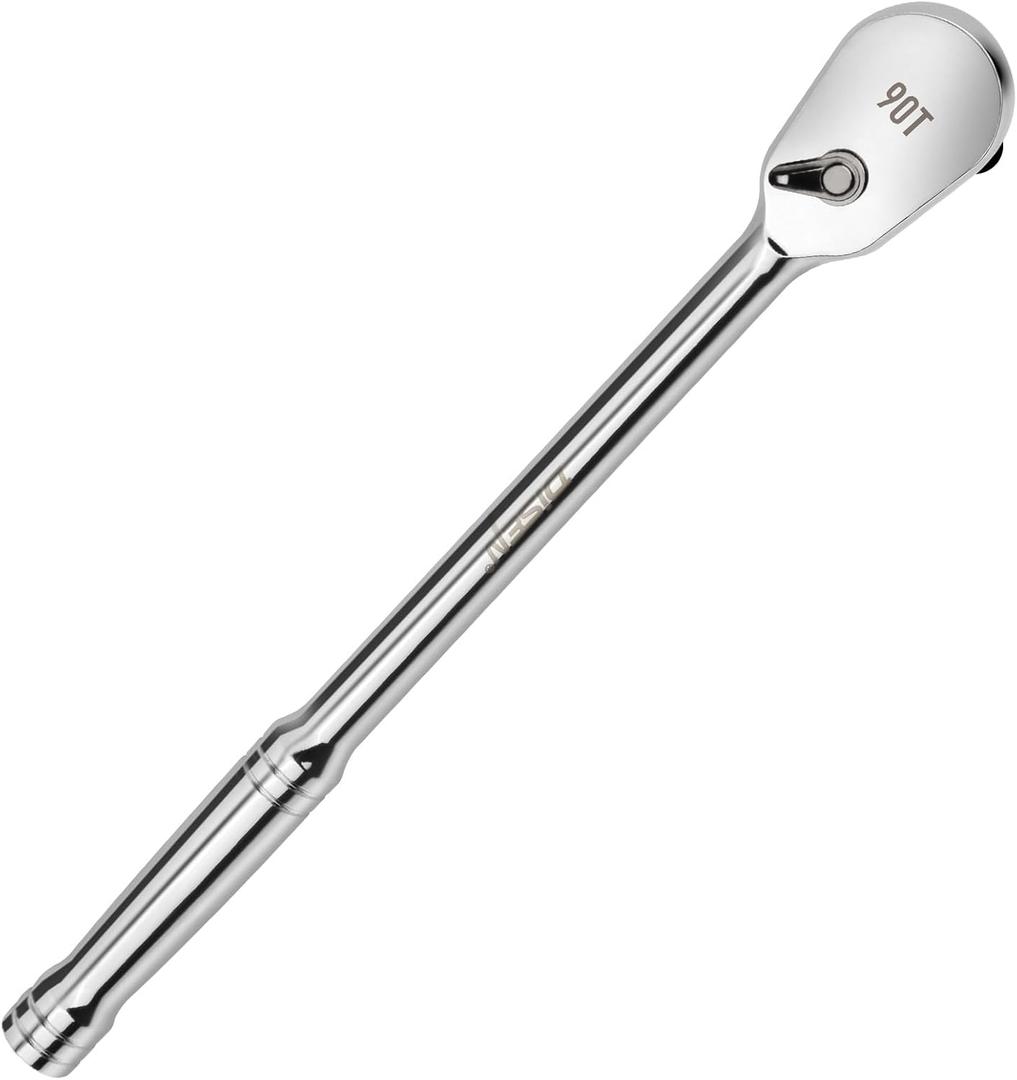 DISEN Extra Long Handle 1/2" Drive Ratchet Socket Wrench,90-Tooth Ratchet Wrench with 14" Handle and Dust Proof Teardrop Enclosed Head, Reversible, CR-V Steel Made, CR-MO Head, Gifts for Men