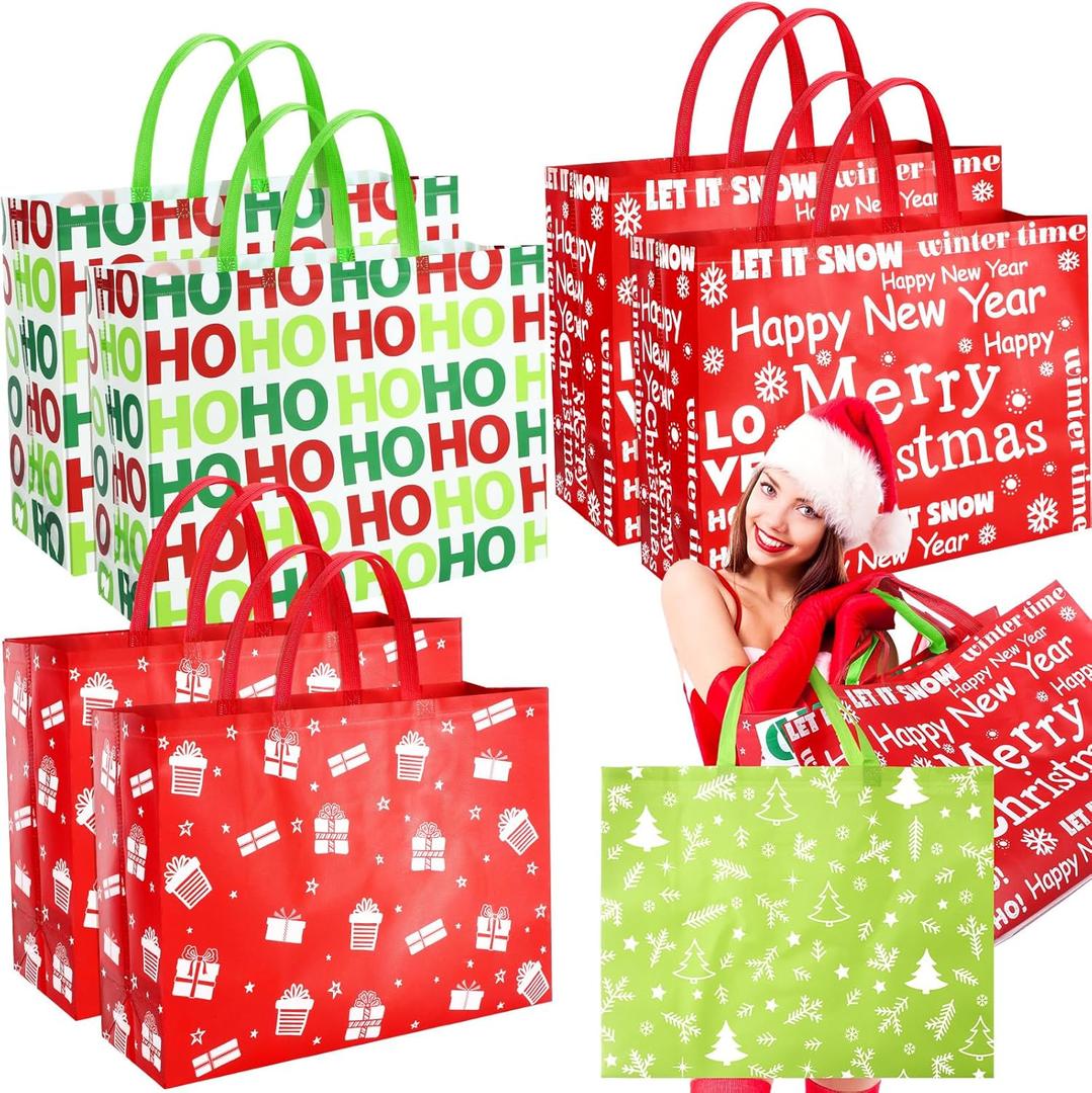 36 Pcs Extra Large Christmas Gift Tote Bags with Handles 19.69 x 7.09 x 14.96 Inches Giant Reusable Non Woven Jumbo Shopping Tote Bags Xmas Treat Wrapping Party Supplies(Snowflake)