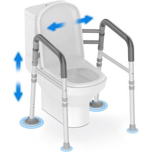 Delog Toilet Safety Rails 300 lb - Adjustable Toilet Safety Frame & Rails, Toilet Safety Rail for Elderly Adults, Toilet Handles for Seniors, Toilet Bars for Elderly & Handicap (Gray)