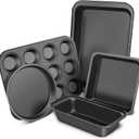 Baking Pans Set, 5-Piece Nonstick Bakeware Sets with Round/Square Cake Pan, Muffin Loaf Roast Pan, Baking Sheets for Oven, Kitchen Cookware Sets Baking Tray Baking Supplies, Black