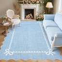 GarveeHome Scalloped Bow Rug for Living Room, Solid Blue Rug for Dorm, Washable Rugs 8x10 Soft Low Pile Non Slip Scalloped Rugs for Nursery College Bedroom Decor Kids Room Playroom