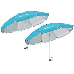 AMMSUN XL Chair Umbrella with Universal Clamp Adjustable 47 inches and 360-degree Swivel UPF 50+, Portable Clamp on Camping or Beach Chair, Stroller, Wheelchair, Golf cart, Bright Blue, 2 PACK