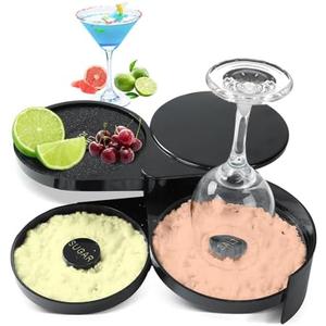 NATGAI 3-Tier Bar Glass Rimmer Bartender Tool | Bar Juice Cocktail Seasoning Box with 3 Swing-Out Trays, Sponge Included, Plastic Margarita Cocktail Bartender Tool, for Party, Bar, and Reception