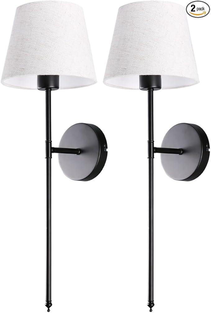 HoperBriwght Wall Sconces Set of 2, Battery Operated Wall Sconce with Remote, Sconces Wall Decor, Wireless Wall Lights, Rechargeable Lights in 15 Colors for Living Room, Bedroom (BlackLinen, 18in)