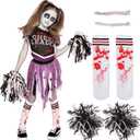 Spooktacular Creations Zombie Halloween Cheerleader Costume, Girls Scary Cheerless Costume, Kids Dead Cheerleading Outfit for Halloween Role Play Themed Parties, Purple Black, XL (X-Large(12-14 yrs))