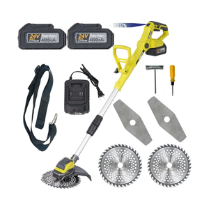 Electric Weed Wacker Eater Cordless Weed Trimmer Battery Powered 24V Powerful Brushless Brush Cutter with 2pcs 4.0Ah Batteries and Charger Stringless Grass Trimmer 2 Types Blades for Yard
