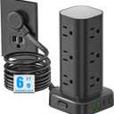 Tower Power Strip with Surge Protector - 12 AC Outlets & 4 USB Ports (2 USB-C), 6FT Extension Cord, Charging Station Tower for Home Office Dorm Travel (Black)