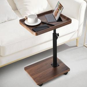 C Shaped End Table for Couch, Adjustable Height C Shaped Side Table with Wheels,TV Trays Table for Sofa, Bedroom,Living Room Small Spaces Couch Table