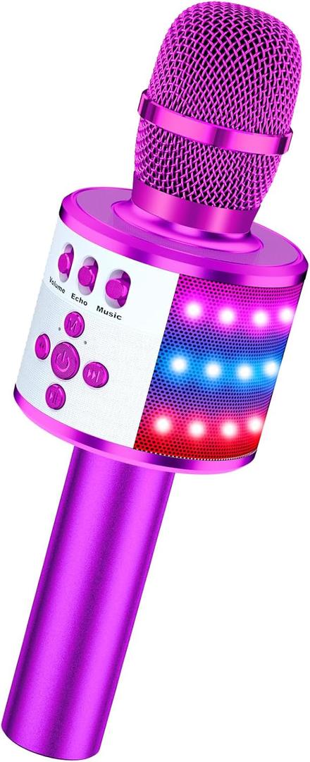 BONAOK Karaoke Microphone for Kids & Adults - Instrument Wireless Microphones Bluetooth Singing Mic with Disco Lights, Echo Effect, Built-in Speaker Portable for Party Travel Gifts Q78(Purple)