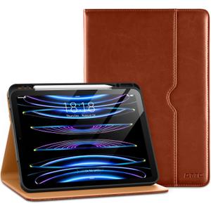 DTTO for iPad Pro 12.9 6th / 5th / 4th / 3rd Generation Case 2022/2021/2020/2018, Premium Leather Folio Stand Cover with Built-in Apple Pencil Holder -Auto Wake/Sleep and Multi Viewing Angles,Brown