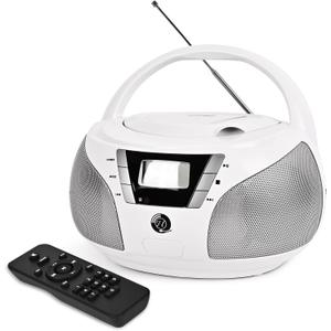 Portable CD Player Boombox with Bluetooth, FM Radio, USB Playback, Stereo Sound, Remote Control, Home Stereo Music System for Seniors and Family Gatherings (White)