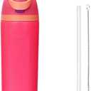 Insulated Stainless Steel Water Bottle with Straw, 24 oz, Reusable Sports and Travel Bottle for School, Kids, and Outdoors - Leakproof and BPA-Free (FUCHSIA)
