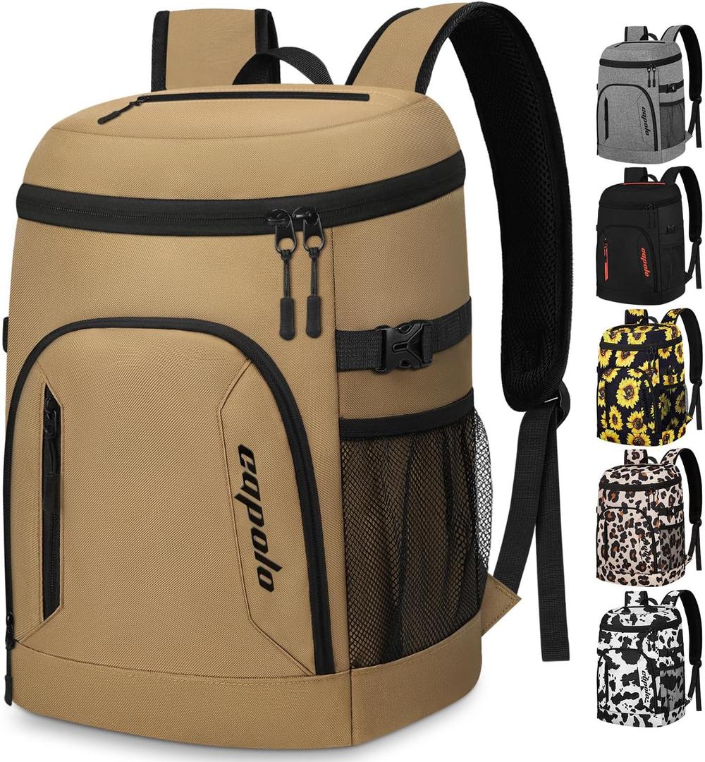Capolo Cooler Backpack 30/45 Cans, Insulated Thermal Bag Beverage Soft Cooler Lunch Camping Travel Picnic Hiking for Men Women (Khaki)