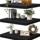 QEEIG 12" Deep Floating Shelves for Wall - 12 x 16 inch Book Shelf Bathroom Bedroom Kitchen Living Room Hanging Bookshelf Farmhouse Set of 3, Black (026-40B3)