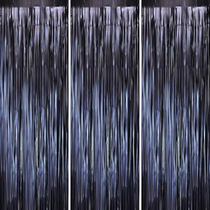Voircoloria 3 Pack 3.3 x 8.2 ft Matte Blue Foil Fringe Curtains, Dark Blue Tinsel Streamers Batman Party Decorations, Fringe Backdrop, Door Shimmer for Graduation, Birthday Backdrop for Men or Boy