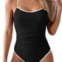 Eomenie Women's One Piece Swimsuit Tummy Control Slimming Bathing Suit Color Block Spaghetti Strap 1 Piece Swim Suit Swimwear (Black, XL)