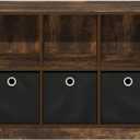 Furinno Basic Book Shelf, 6-Cube Bookshelf with Open Shelf, 3 x 2 Bookcase with Storage Bins, Closed Back, Horizontal, 11.9 x 31.6 x 23.6, for Living Room, Bedroom, Home Office, Amber Pine