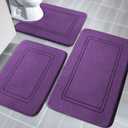 YIHOUSE Memory Foam Bath Mat Set, Bathroom Rugs Sets 3 Pieces, Non Slip Bath Mats for Bathroom, Super Soft and Water Absorbent Bath Rug Set, Machine Washable U Shape Toilet Rug,Purple