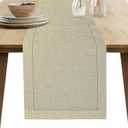 Flax Cotton Linen Looks Table Runner - Size 16x90 Natural - Hand Crafted and Hand Stitched Table Runner with Hemstitch Detailing