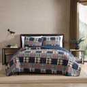 Eddie Bauer - Twin Quilt Set, Cotton Reversible Bedding with Matching Sham, Lightweight Home Decor for All Seasons (Madrona Navy/Red, Twin)