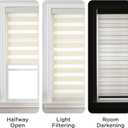 Joydeco Cordless Zebra Blinds (Pro), Dual Layer Light Control Zebra Blinds for Windows, Light-Proof Aluminum Cover, Free-Stop Roller Shades for Home & Office (Beige, 48" W x 75" H)