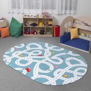 STARUIA Small Road Rug for Kids Room, 3'x5' Washable Play Mat for Baby Nursery, Non-Slip Carpet for Playroom, Blue Traffic Carpet for Boys Girls Dorm Toy Room Tent