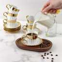 Coffee Cup Set of 6 with Saucers, 3.5 OZ Ceramic Espresso Cups, Deco Golden Turkish Coffee Cup Gift for Cappuccino, Latte, Cafe Mocha and Tea, Dishwasher & Microwave Safe (Gold Trim)