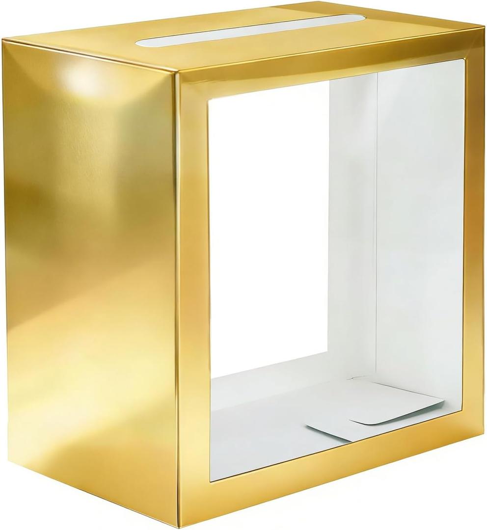 SietDESEO Gold Card Box for Party with Clear Window Large Gift Card Box Holder for Wedding Reception Birthday Graduation Baby Shower Raffle Ticket Box