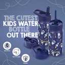 FAHRMOSIS 14 OZ Kids Water Bottle with Straw & 2 Lids (Flip & Spout) Leak Proof Metal Insulated Stainless Steel Reusable Tumbler for School & Sports Water Bottle - Black (Space)