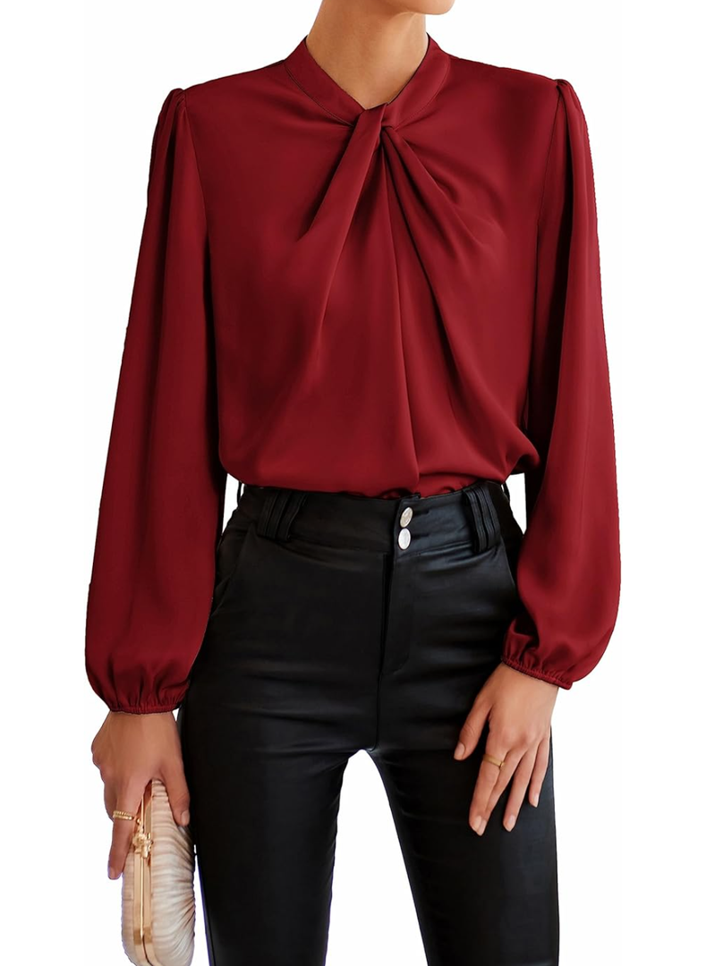 GRACE KARIN Women's Long Sleeve Shirts Mock Neck Casual Satin Blouse Tops for Business Office Work S