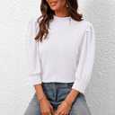 PRETTYGARDEN Womens Puff 3/4 Sleeve Tops 2025 Trendy Spring Summer Mock Neck Texture Knit T Shirts Work Casual Dressy Blouses (Small)