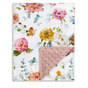 BORITAR Elegant Floral Baby Blanket for Girls Soft Plush Minky Blanket with Double Layer Dotted Backing, Multicolor Butterfly & Gentle Floral Printed 30 x 40 Inch(75x100cm)